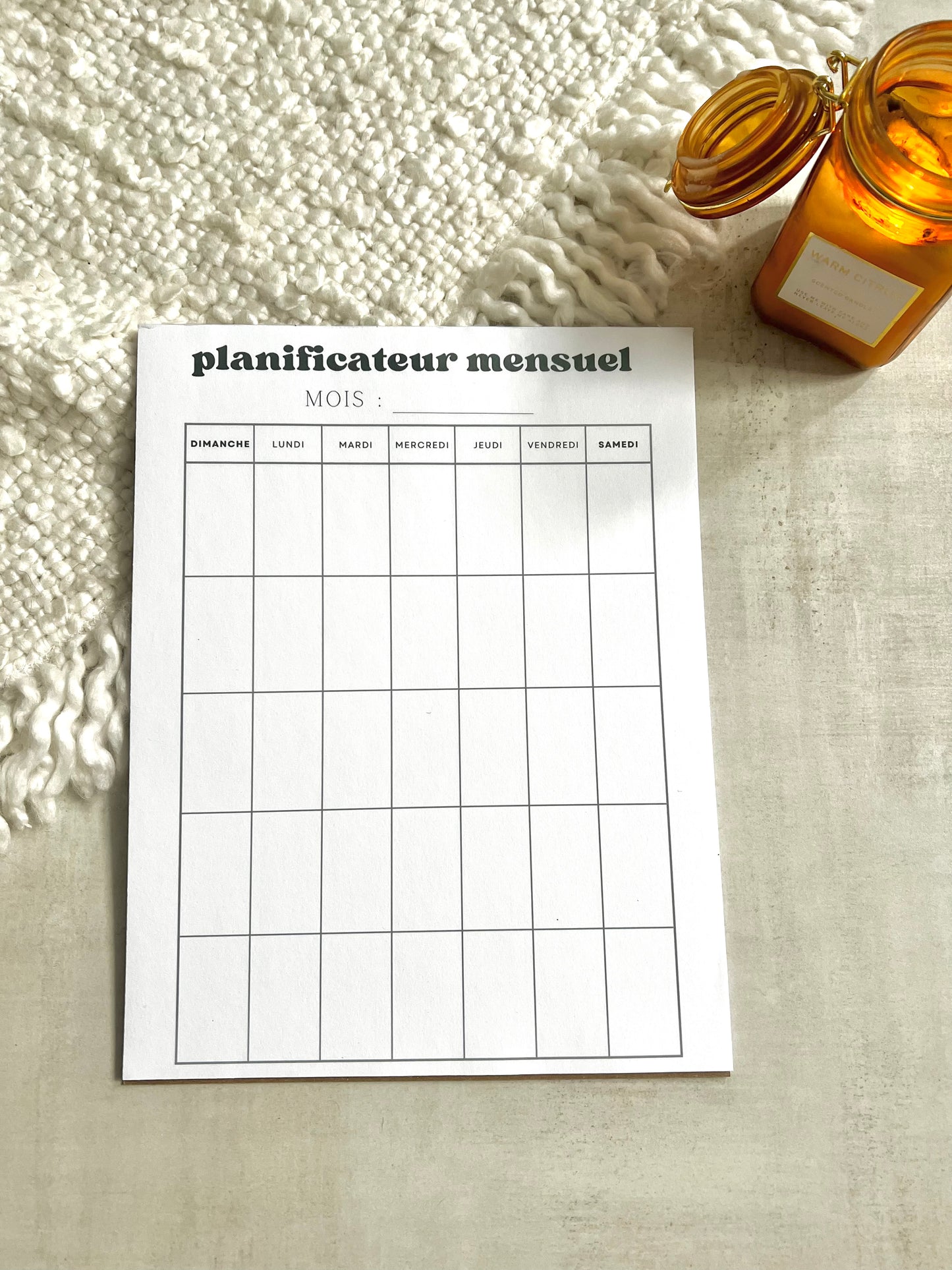 Bloc-notes planificateur mensuel non daté minimaliste