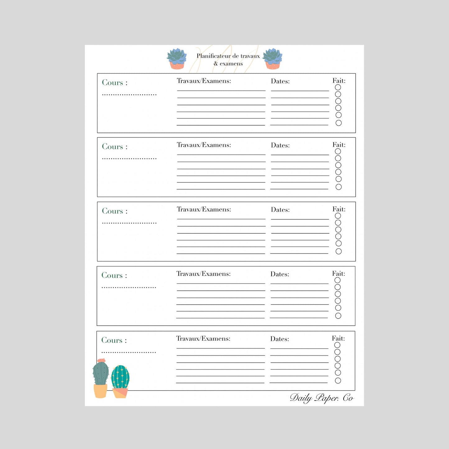 Planificateur travaux examens digital