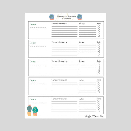 Digital exam work planner