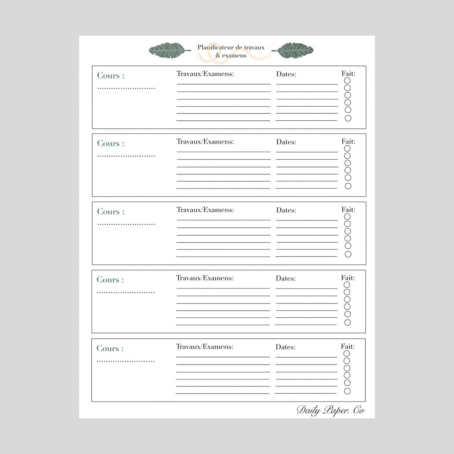 Digital exam work planner