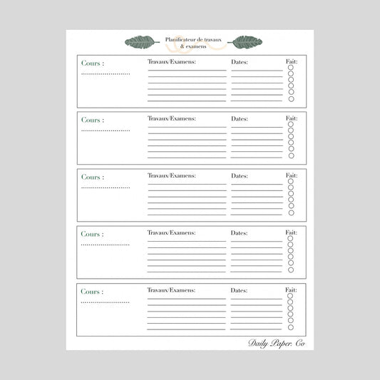 Planificateur travaux examens digital